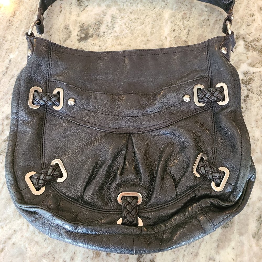 B Makowsky black leather shoulder bag